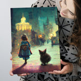 A Tiny Kitten And Lovely Litle Girl Together Canvas Prints Wall Art - Painting Canvas, Wall Decor, Home Decor