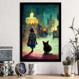 A Tiny Kitten And Lovely Litle Girl Together Framed Art Print Wall Decor - Painting Art, Framed Picture, Home Decor