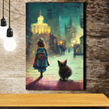 A Tiny Kitten And Lovely Litle Girl Together Canvas Prints Wall Art - Painting Canvas, Wall Decor, Home Decor