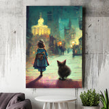 A Tiny Kitten And Lovely Litle Girl Together Canvas Prints Wall Art - Painting Canvas, Wall Decor, Home Decor