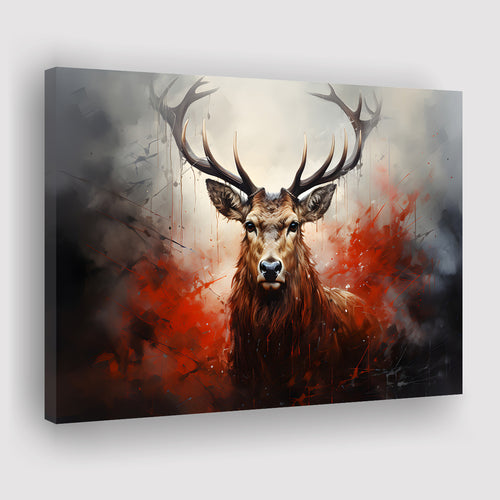Abstract Deer Stag Head Red And Black Canvas Prints Wall Art Home Decor, Painting Canvas, Living Room Wall Decor