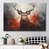 Abstract Deer Stag Head Red And Black Canvas Prints Wall Art Home Decor, Painting Canvas, Living Room Wall Decor