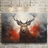 Abstract Deer Stag Head Red And Black Canvas Prints Wall Art Home Decor, Painting Canvas, Living Room Wall Decor