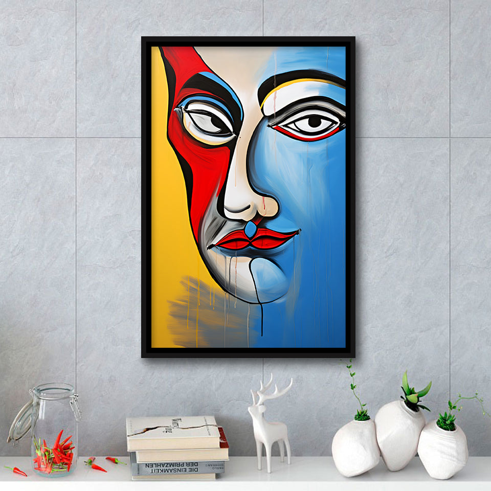 Abstract Face Art Mixed Color Framed Canvas Prints Wall Art Home Decor, Painting Canvas, Floating Frame