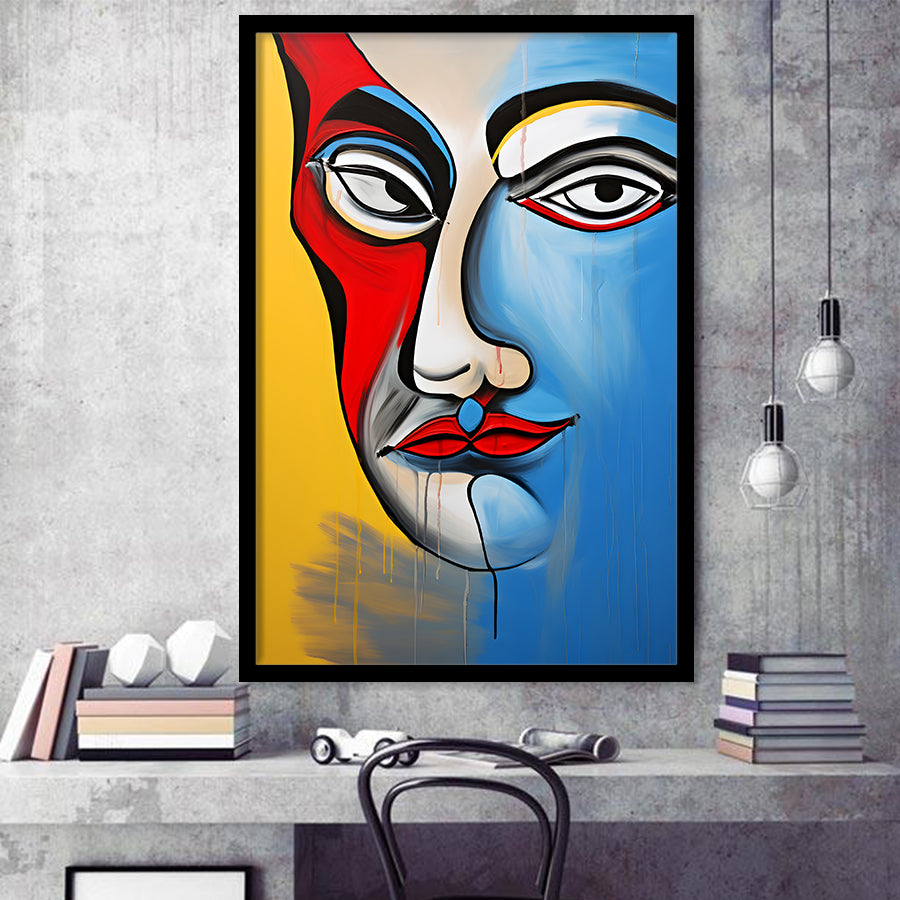 Abstract Face Art Mixed Color Framed Art Prints Wall Decor, Painting Art, Framed Picture