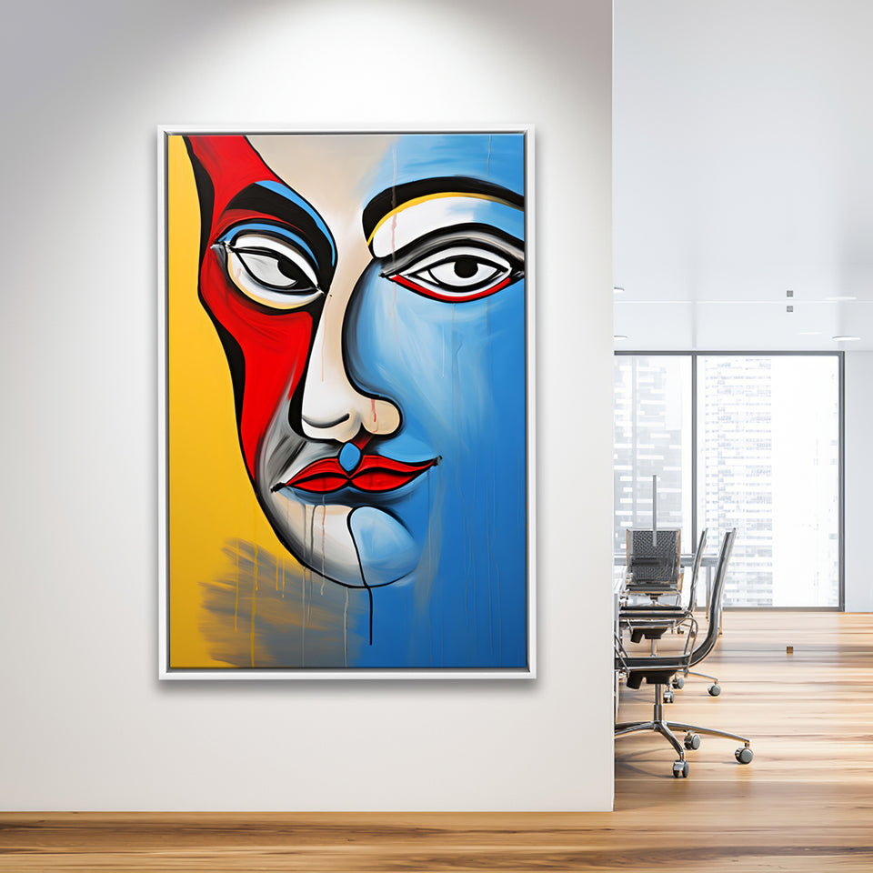 Abstract Face Art Mixed Color Framed Canvas Prints Wall Art Home Decor, Painting Canvas, Floating Frame