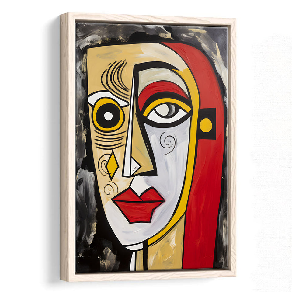 Abstract Face Red And Yellow Oil Painting V1 Framed Canvas Prints Wall Art Home Decor, Painting Canvas, Floating Frame