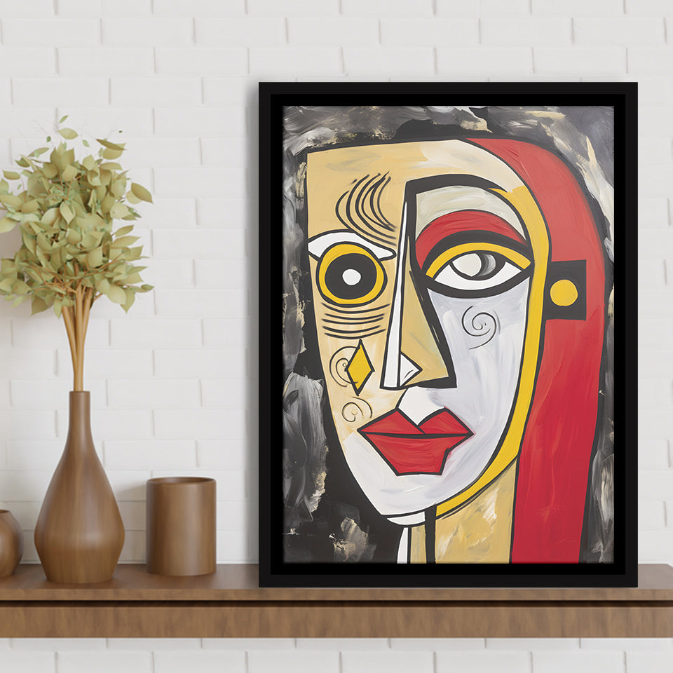Abstract Face Red And Yellow Oil Painting V1 Framed Canvas Prints Wall Art Home Decor, Painting Canvas, Floating Frame
