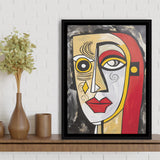 Abstract Face Red And Yellow Oil Painting V1 Framed Canvas Prints Wall Art Home Decor, Painting Canvas, Floating Frame