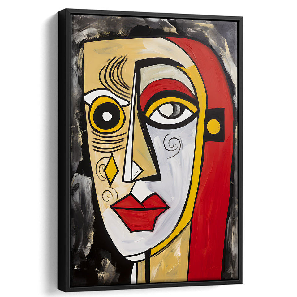 Abstract Face Red And Yellow Oil Painting V1 Framed Canvas Prints Wall Art Home Decor, Painting Canvas, Floating Frame