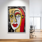 Abstract Face Red And Yellow Oil Painting V1 Framed Canvas Prints Wall Art Home Decor, Painting Canvas, Floating Frame