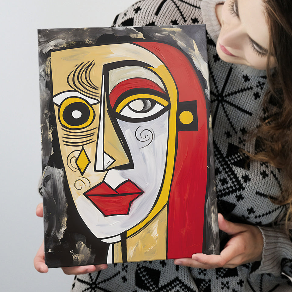 Abstract Face Red And Yellow Oil Painting V1 Canvas Prints Wall Art Home Decor, Painting Canvas, Living Room Wall Decor