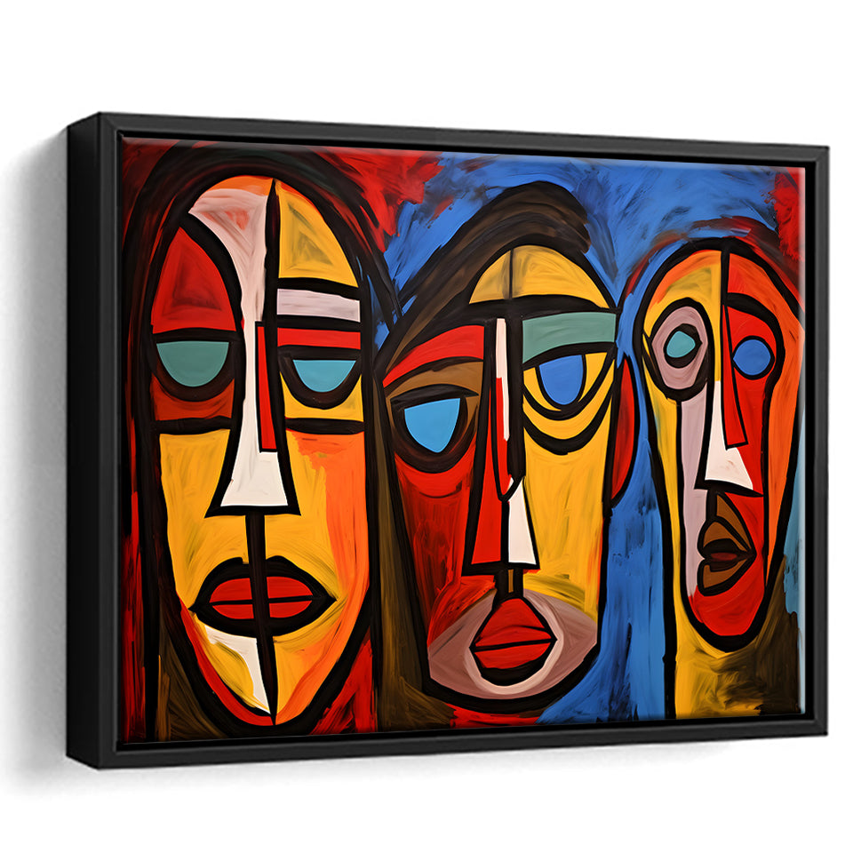 Abstract Family Three Faces Arylic Painting Framed Canvas Prints Wall Art Home Decor, Painting Canvas, Floating Frame