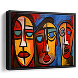 Abstract Family Three Faces Arylic Painting Framed Canvas Prints Wall Art Home Decor, Painting Canvas, Floating Frame