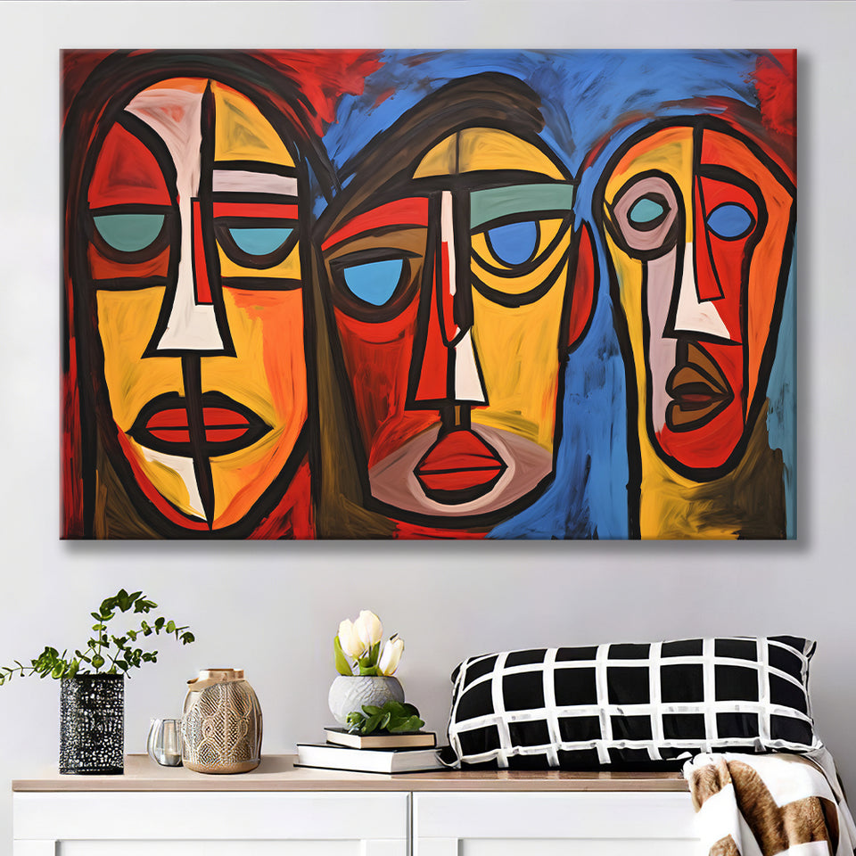 Abstract Family Three Faces Arylic Painting Canvas Prints Wall Art Home Decor, Painting Canvas, Living Room Wall Decor