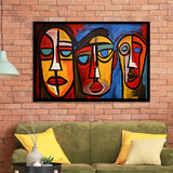Abstract Family Three Faces Arylic Painting Framed Art Prints Wall Decor, Painting Art, Framed Picture