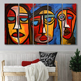 Abstract Family Three Faces Arylic Painting 5 Panels B Canvas Prints Wall Art Home Decor, Extra Large Canvas