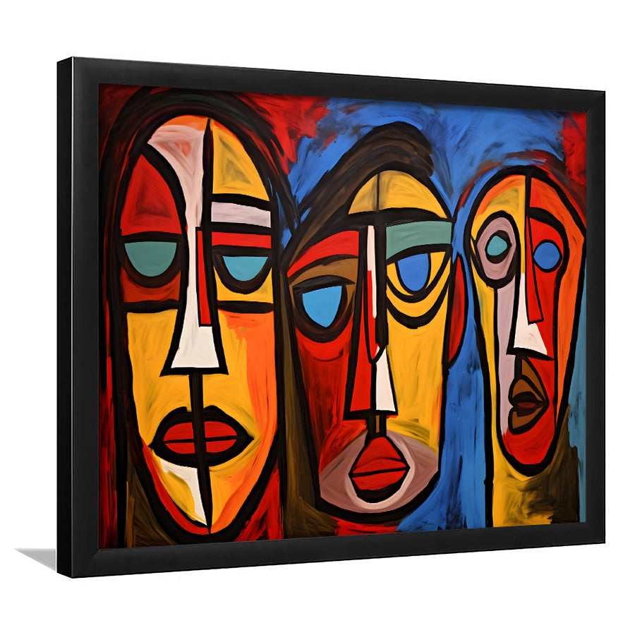 Abstract Family Three Faces Arylic Painting Framed Art Prints Wall Decor, Painting Art, Framed Picture