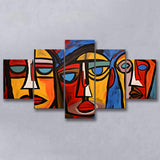 Abstract Family Three Faces Arylic Painting 5 Panels Canvas Prints Wall Art Home Decor, Large Mixed Canvas