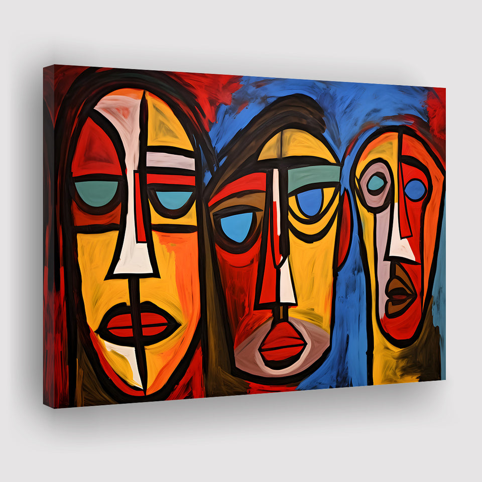 Abstract Family Three Faces Arylic Painting Canvas Prints Wall Art Home Decor, Painting Canvas, Living Room Wall Decor