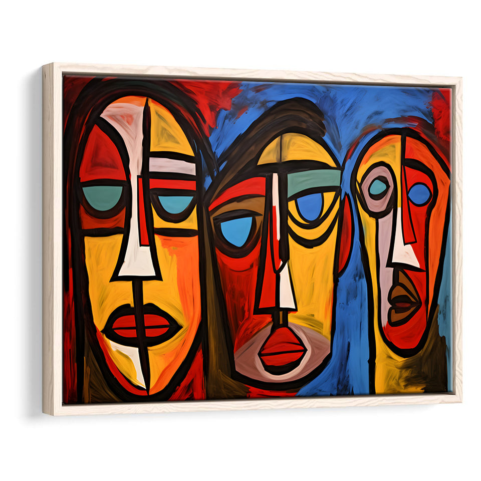 Abstract Family Three Faces Arylic Painting Framed Canvas Prints Wall Art Home Decor, Painting Canvas, Floating Frame