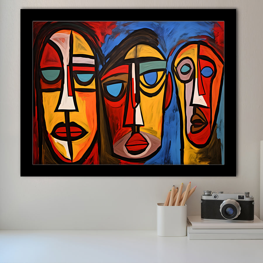 Abstract Family Three Faces Arylic Painting Framed Art Prints Wall Decor, Painting Art, Framed Picture