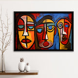 Abstract Family Three Faces Arylic Painting Framed Canvas Prints Wall Art Home Decor, Painting Canvas, Floating Frame
