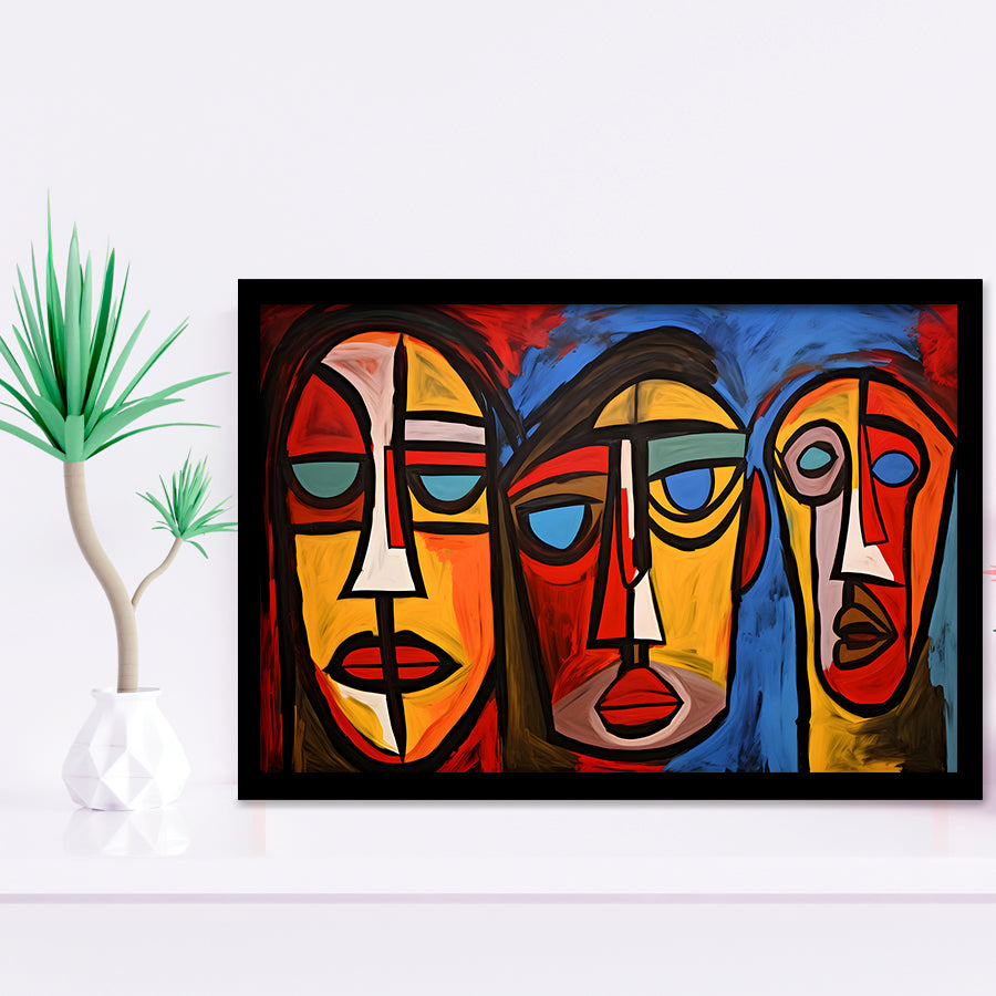 Abstract Family Three Faces Arylic Painting Framed Art Prints Wall Decor, Painting Art, Framed Picture