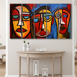 Abstract Family Three Faces Arylic Painting 5 Panels B Canvas Prints Wall Art Home Decor, Extra Large Canvas