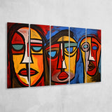 Abstract Family Three Faces Arylic Painting 5 Panels B Canvas Prints Wall Art Home Decor, Extra Large Canvas