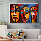 Abstract Family Three Faces Arylic Painting Framed Canvas Prints Wall Art Home Decor, Painting Canvas, Floating Frame