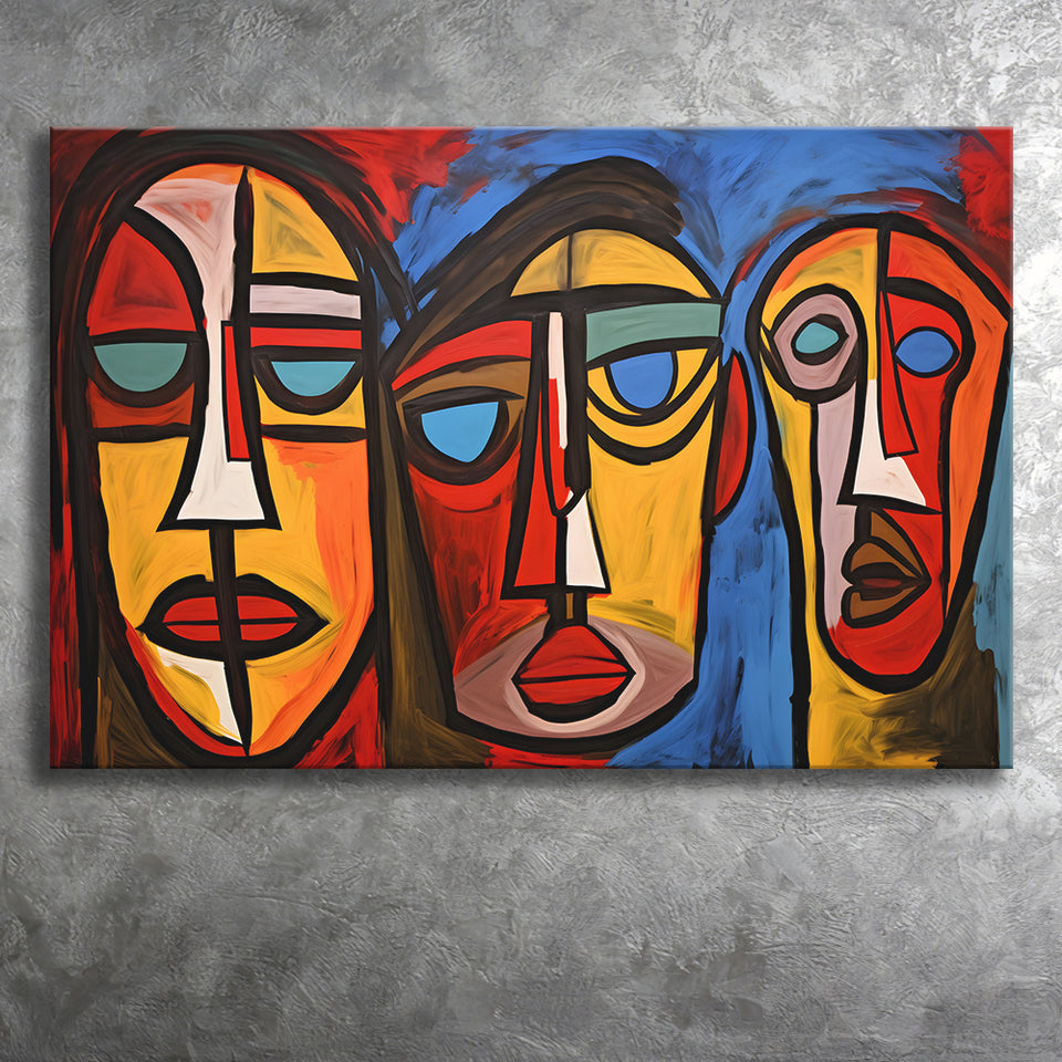 Abstract Family Three Faces Arylic Painting Canvas Prints Wall Art Home Decor, Painting Canvas, Living Room Wall Decor