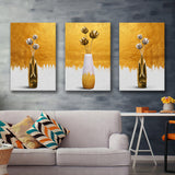 Abstract Figurative Vase Of Flower Golden Modern Painting Set of 3 Piece Canvas Prints Wall Art Decor