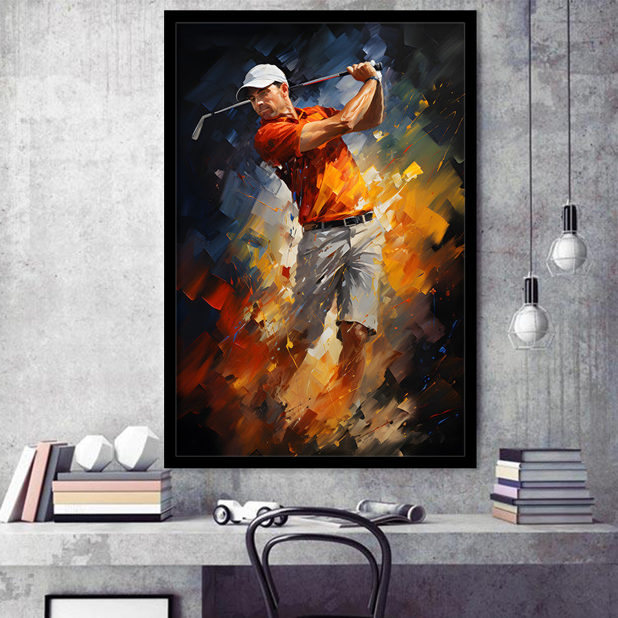 Abstract Golfer Wearing White Hat Framed Art Prints Wall Decor, Painting Art, Framed Picture