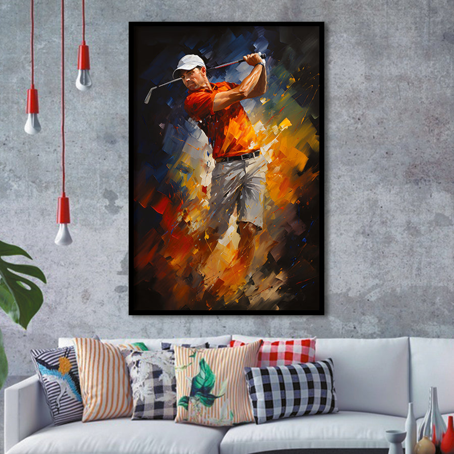 Abstract Golfer Wearing White Hat Framed Art Prints Wall Decor, Painting Art, Framed Picture