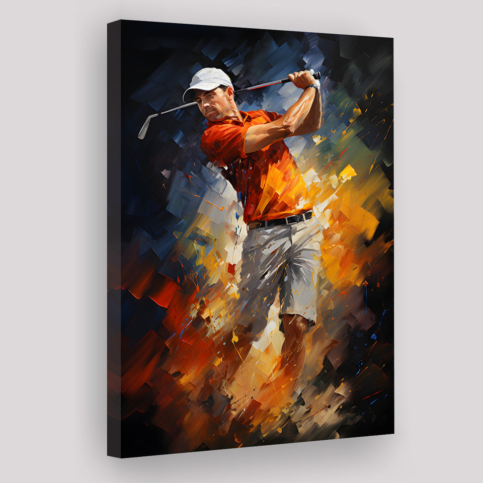 Abstract Golfer Wearing White Hat Canvas Prints Wall Art Home Decor, Painting Canvas, Living Room Wall Decor