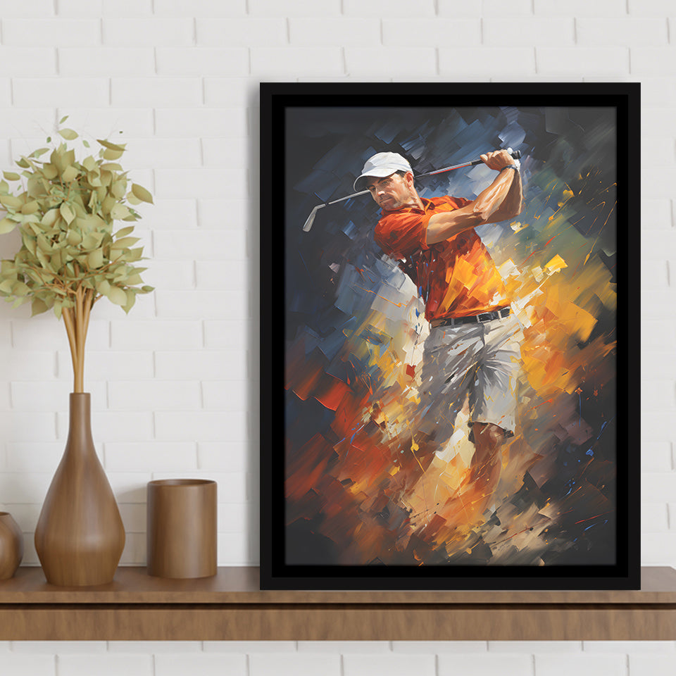 Abstract Golfer Wearing White Hat Framed Canvas Prints Wall Art Home Decor, Painting Canvas, Floating Frame