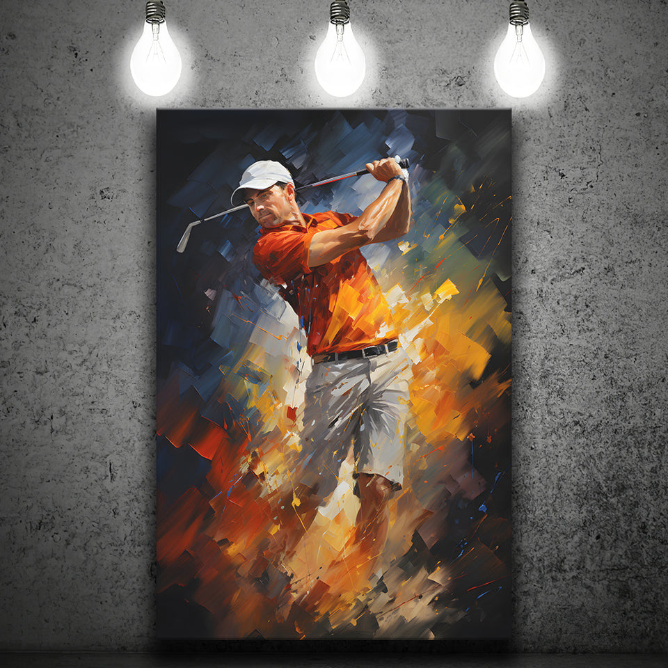 Abstract Golfer Wearing White Hat Canvas Prints Wall Art Home Decor, Painting Canvas, Living Room Wall Decor