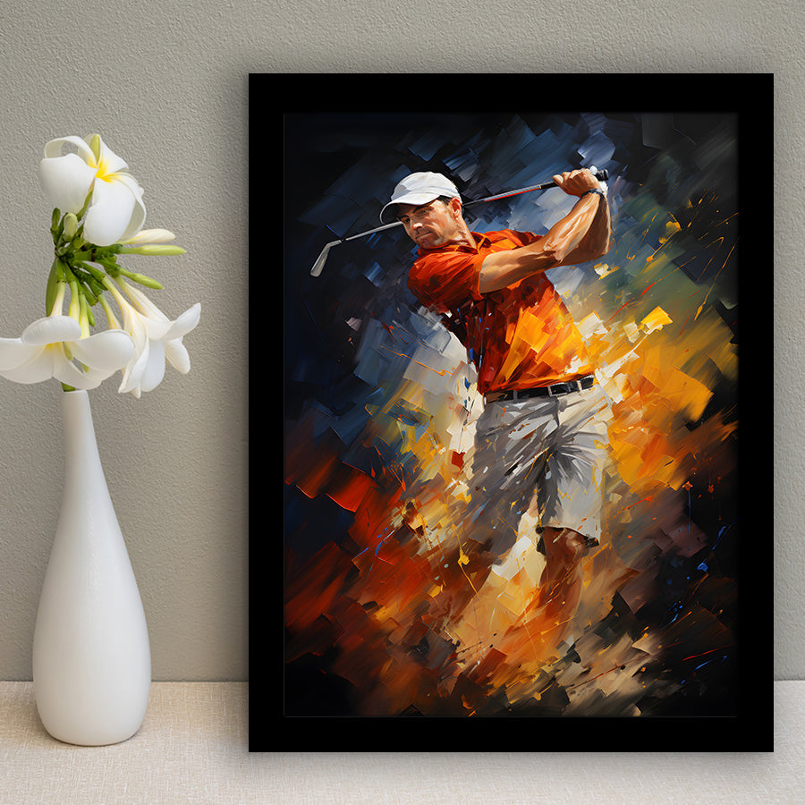 Abstract Golfer Wearing White Hat Framed Art Prints Wall Decor, Painting Art, Framed Picture