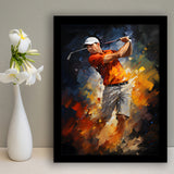 Abstract Golfer Wearing White Hat Framed Art Prints Wall Decor, Painting Art, Framed Picture