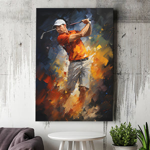 Abstract Golfer Wearing White Hat Canvas Prints Wall Art Home Decor, Painting Canvas, Living Room Wall Decor