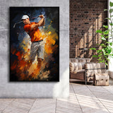 Abstract Golfer Wearing White Hat Framed Canvas Prints Wall Art Home Decor, Painting Canvas, Floating Frame