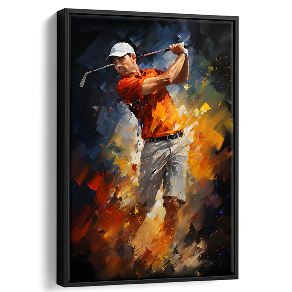 Abstract Golfer Wearing White Hat Framed Canvas Prints Wall Art Home Decor, Painting Canvas, Floating Frame