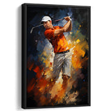 Abstract Golfer Wearing White Hat Framed Canvas Prints Wall Art Home Decor, Painting Canvas, Floating Frame