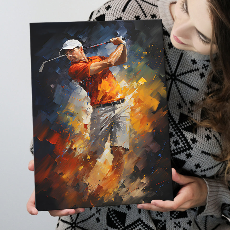 Abstract Golfer Wearing White Hat Canvas Prints Wall Art Home Decor, Painting Canvas, Living Room Wall Decor
