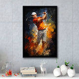 Abstract Golfer Wearing White Hat Framed Canvas Prints Wall Art Home Decor, Painting Canvas, Floating Frame