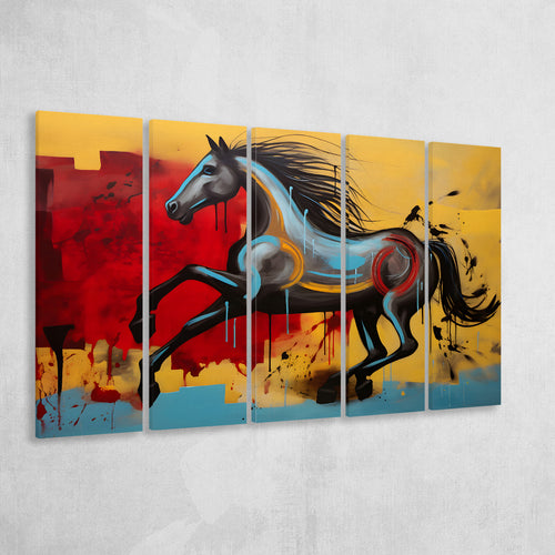 Abstract Horse Colorful Luxury Painting V7 5 Panels B Canvas Prints Wall Art Home Decor, Extra Large Canvas