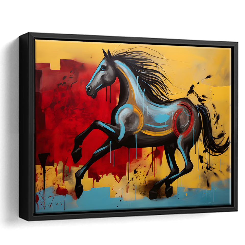 Abstract Horse Colorful Luxury Painting V7 Framed Canvas Prints Wall Art Home Decor, Painting Canvas, Floating Frame