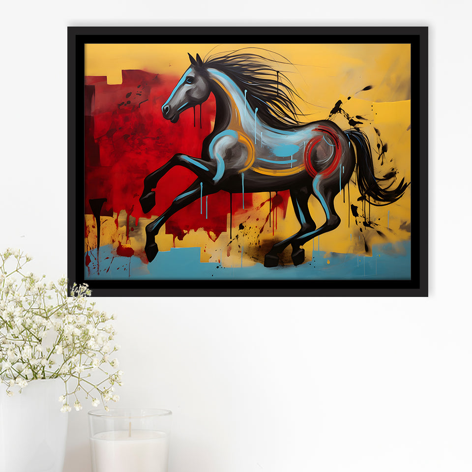 Abstract Horse Colorful Luxury Painting V7 Framed Canvas Prints Wall Art Home Decor, Painting Canvas, Floating Frame