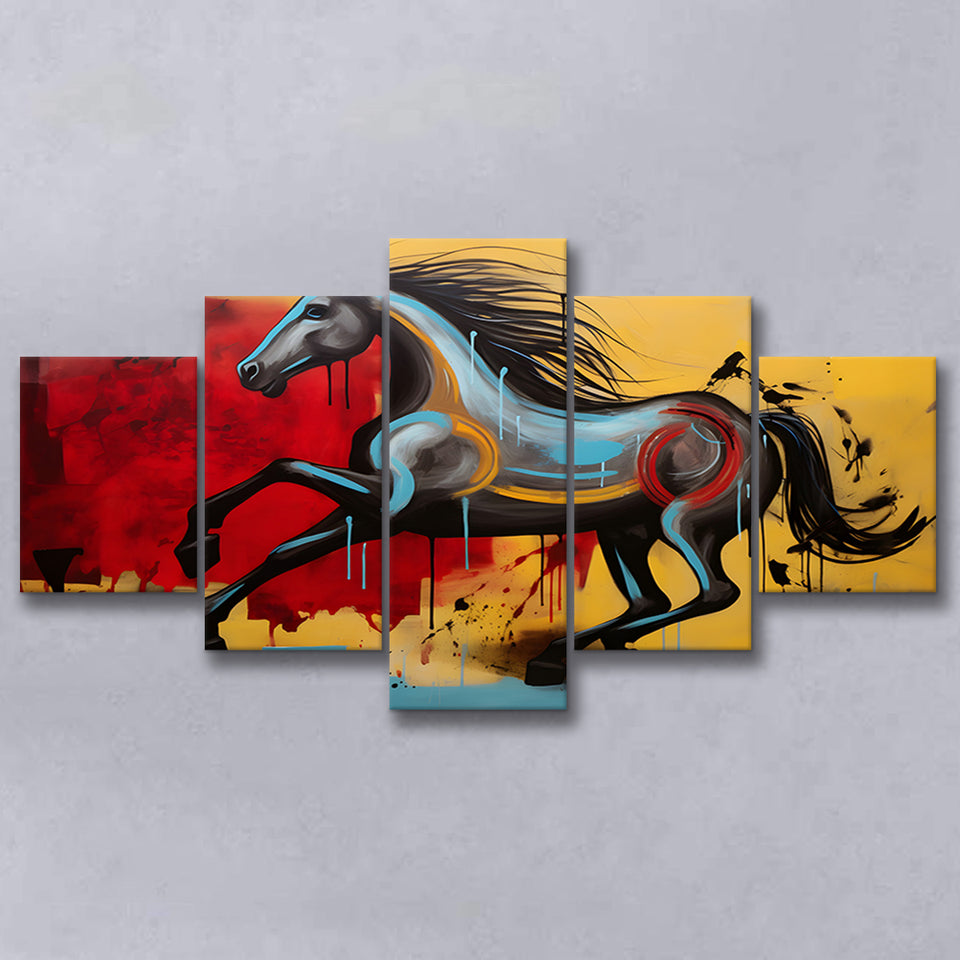 Abstract Horse Colorful Luxury Painting V7 5 Panels Canvas Prints Wall Art Home Decor, Large Mixed Canvas